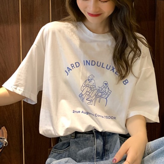 可愛い韓国系ファッションプリント半袖Tシャツ