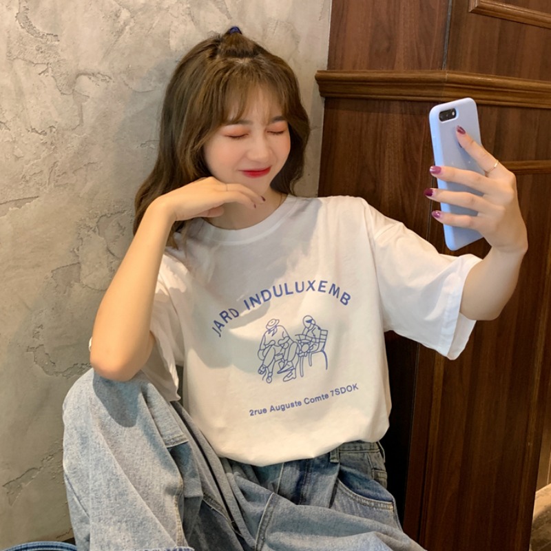 可愛い韓国系ファッションプリント半袖Tシャツ