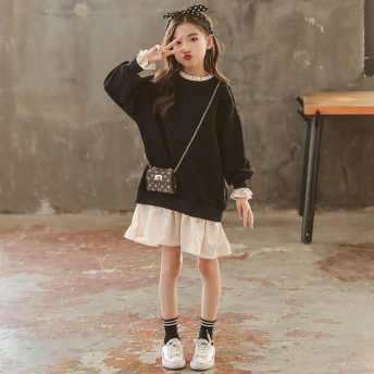 120-160 NO.1人気 韓国系 長袖 着心地いい 切り替え 子供服 女の子 パーカー ワンピース